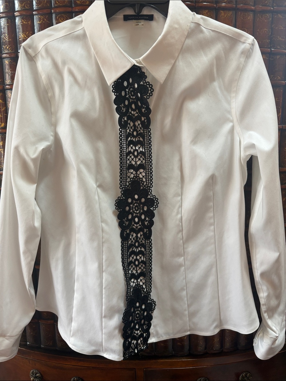 Tommy Hilfiger White Button-Down Shirt with Black Lace Placket